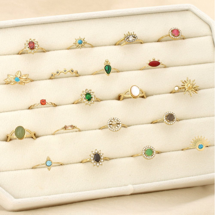 Ensemble 20 bagues acier ouvert strass verre pierre 0425555 multi