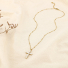 Collier acier inox pendentif croix perle acrylique 0125636 doré