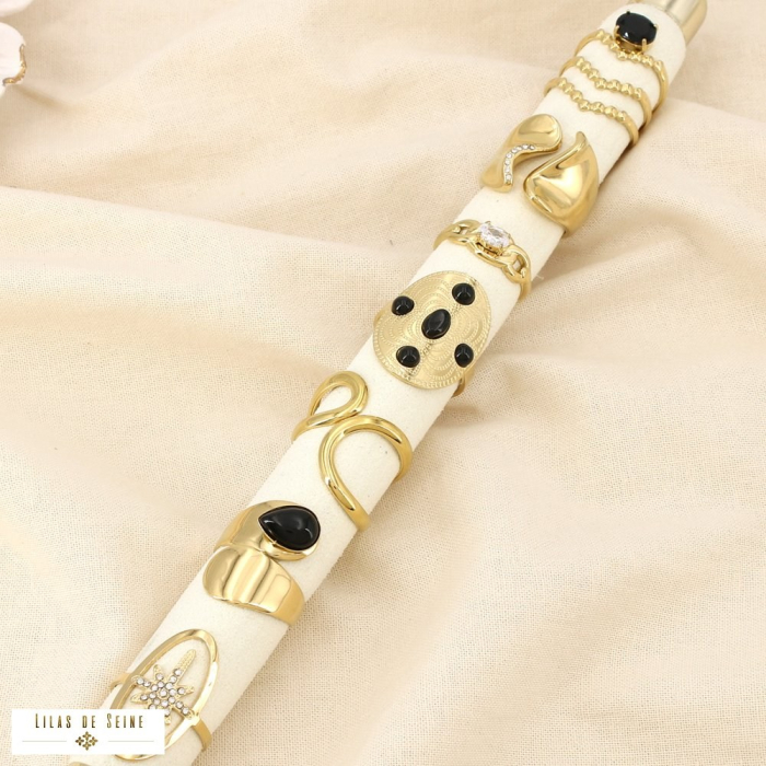 Ensemble 7 bagues acier strass pierre nuance noir 0425546 noir