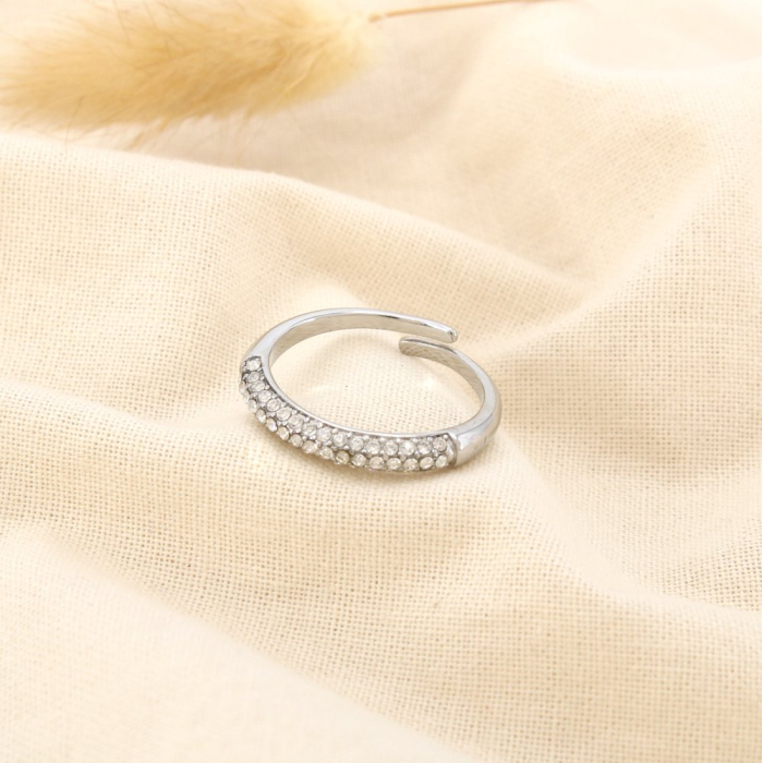 Bague acier inoxydable ajustable strass 0425560 argenté