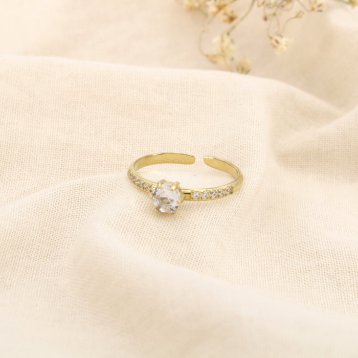 Bague acier inoxydable ajustable cabochon strass 0425562 doré