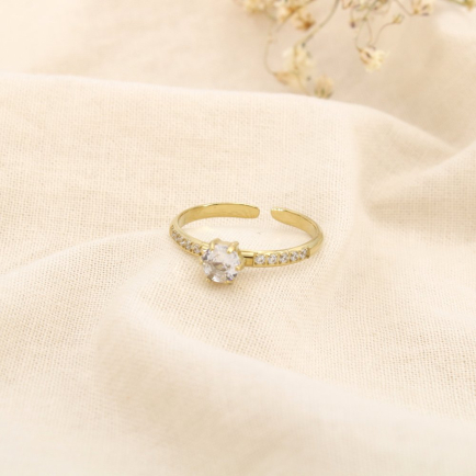 Bague acier inoxydable ajustable cabochon strass 0425562 doré