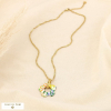 Collier acier inoxydable émail pendentif floral 0126015 cognac