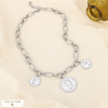 Collier breloques pièces de monnaie acier inoxydable 0126027 argenté
