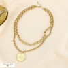Collier double-rangs médaille boussole acier inox. 0126005 doré
