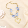 Collier anneaux résine colorée pendentif cœur acier 0126033 bleu ciel