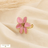 Bague ouverte double anneaux fleur émail acier inox. 0426007 rose