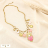 Collier acier breloque émail nacre perle cœur Bohème 0126057 rose