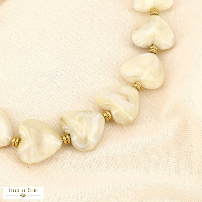 Collier acier inoxydable résine marbrée cœur 0126067 naturel/beige