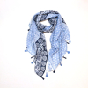 Foulard pompons imprimé graphique viscose coton 0726004 bleu foncé