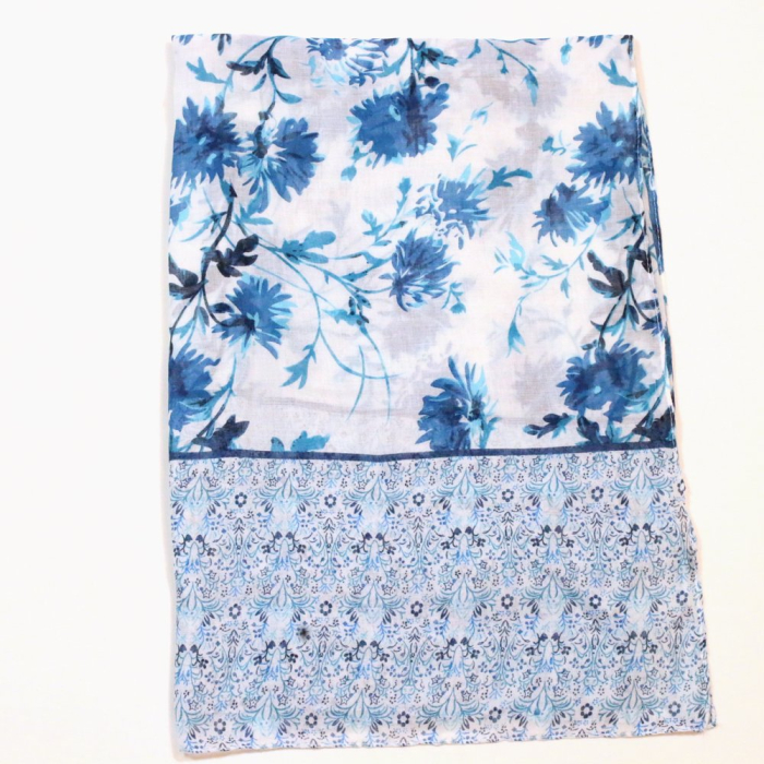 Foulard imprimé floral bohème viscose coton 0726020 bleu