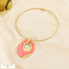 Collier acier inox. pendentif ovale résine marbrée 0126019 saumon