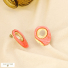 Boucles d’oreille ovale acier inox. résine marbrée 0326018 saumon