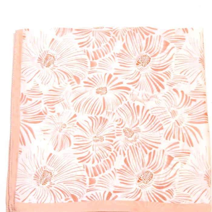 Carré satin graphique plume touché soie polyester 0726017 rose nude