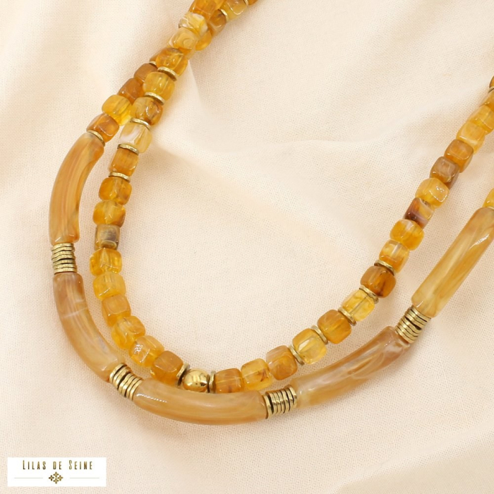 Collier layering cubes tubes résine marbrée acier 0126061 taupe