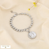 Bracelet acier style monnaie antique billes maillons 0226011 argenté