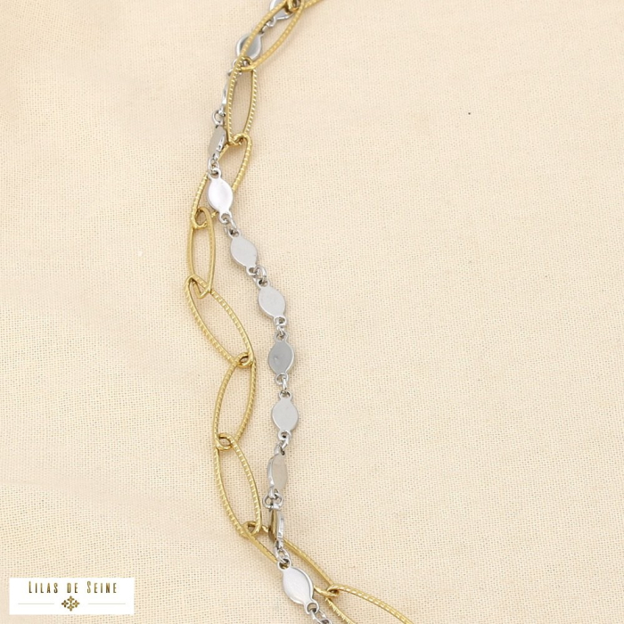Collier bicolore acier inoxydable maillons allongés 0126008 doré/argenté