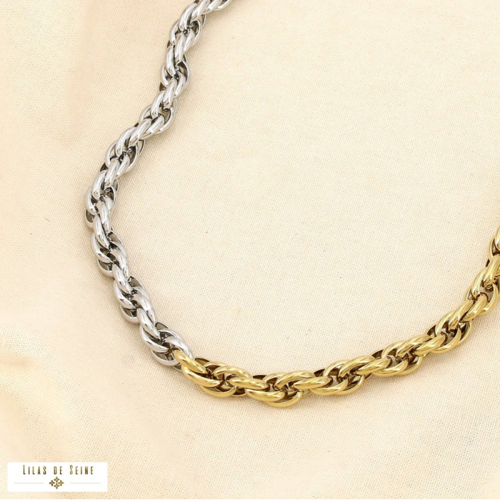 Bracelet bicolore acier inoxydable chaîne torsadée 0126009 doré/argenté