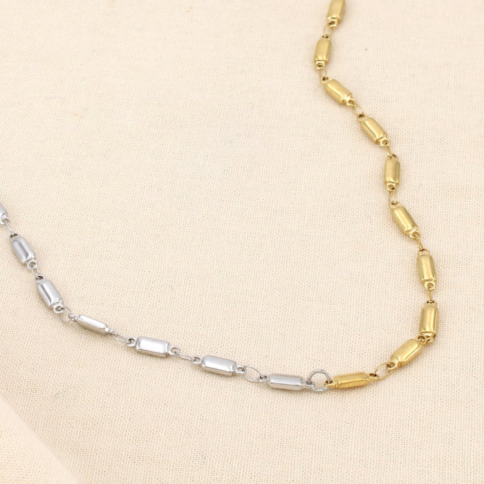 Collier bicolore acier inox maillons cylindriques 0126043 doré/argenté