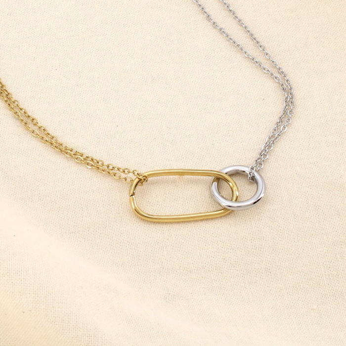 Collier acier inoxydable bicolore anneaux entrelacés 0126045 doré/argenté