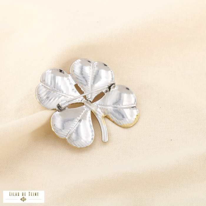 Broche épingle acier trèfle bicolore porte-bonheur 0526002 doré/argenté