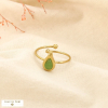Bague ouverte acier inoxydable verre goutte 0426025 vert
