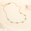 Collier acier inoxydable floral cabochon verre 0126084 rose