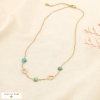 Collier acier inoxydable verre cabochons maillons 0126089 bleu turquoise