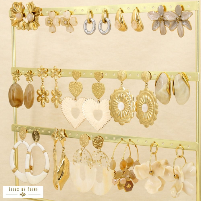 Ensemble 15 boucles d'oreilles acier nuance beige 0326124 naturel/beige