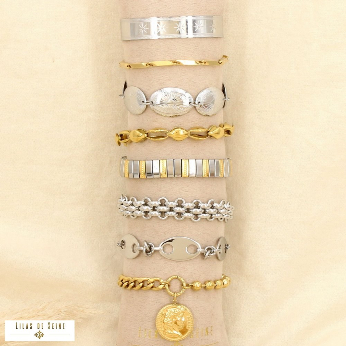 Ensemble 8 bracelets acier assortiment doré argenté 0226146 doré/argenté