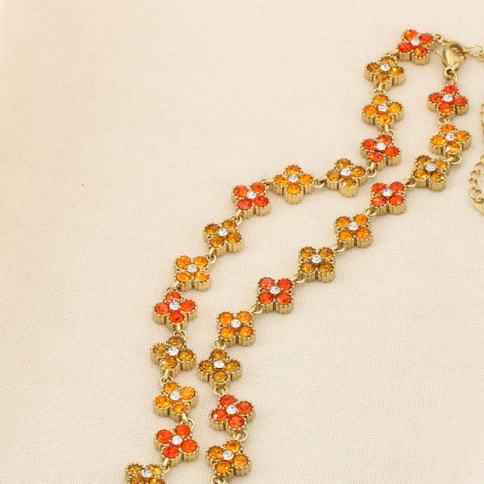 Collier acier inoxydable strass motif trèfle 0126148 rouge corail