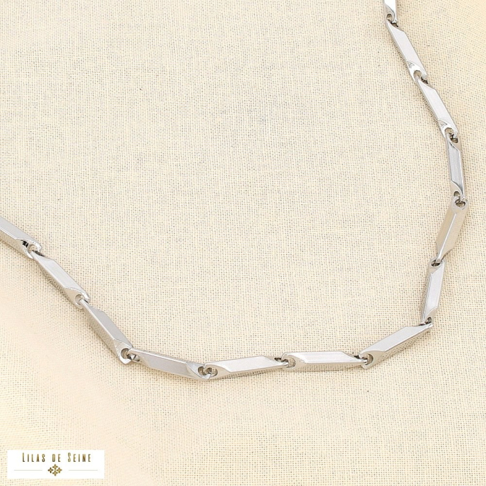 Collier acier inoxydable maillons losange effet poli 0126006 argenté