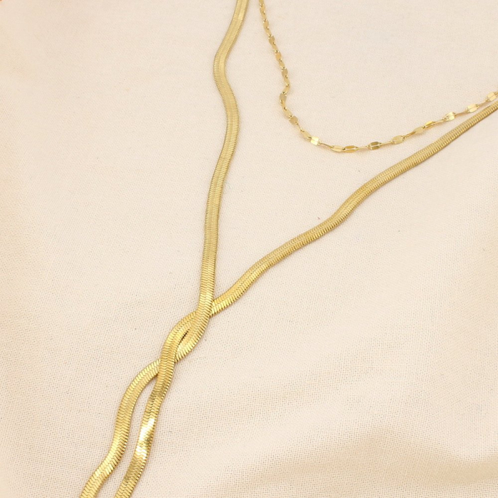 Collier acier double rang poli plate pendentif nœud 0126047 doré