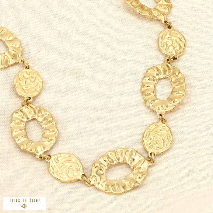 Collier acier inoxydable maillons ovales texturés 0126028 doré