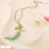 Collier sautoir acier résine forme corne marbrée 0126055 vert kaki