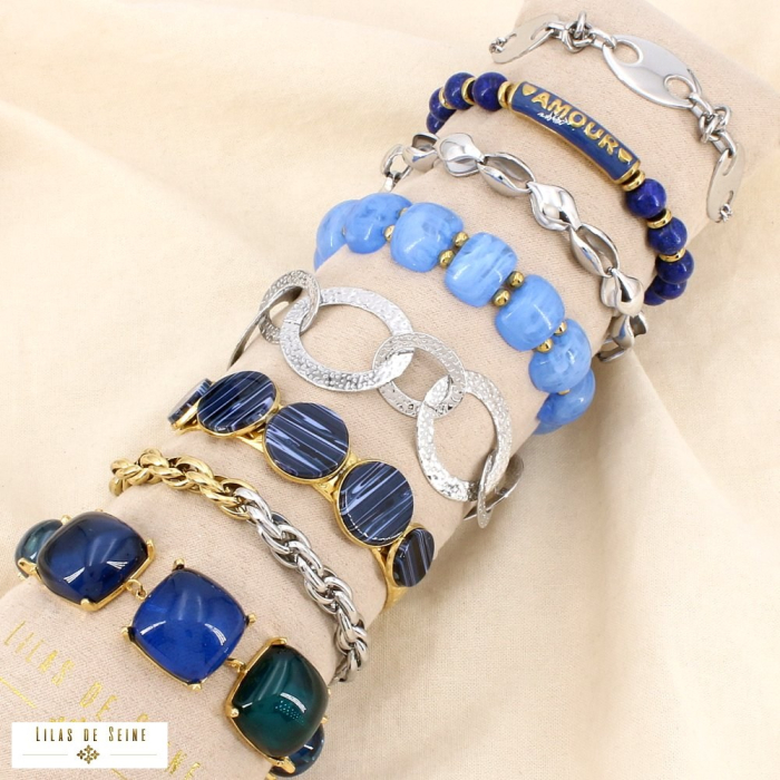 Ensemble 8 bracelets acier résine nuance bleu foncé 0226147 bleu foncé