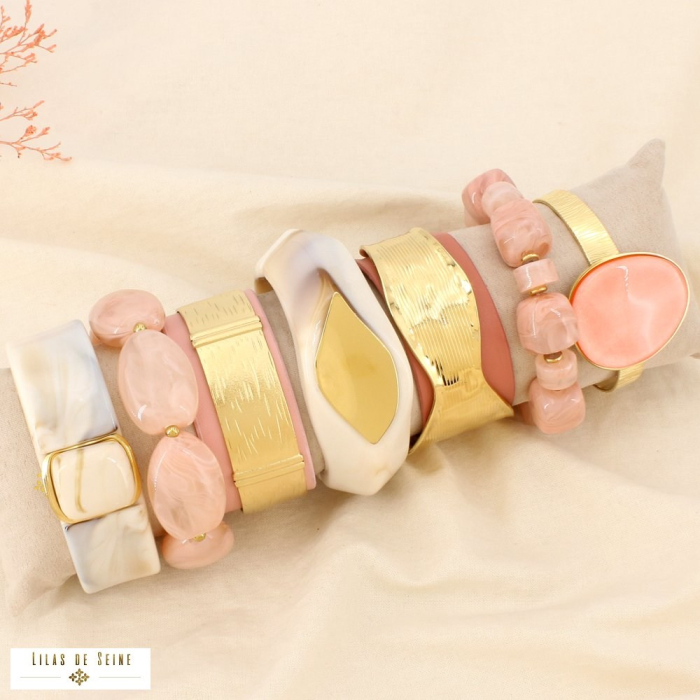 Ensemble 7 bracelets acier résine synthétique rose 0226149 rose