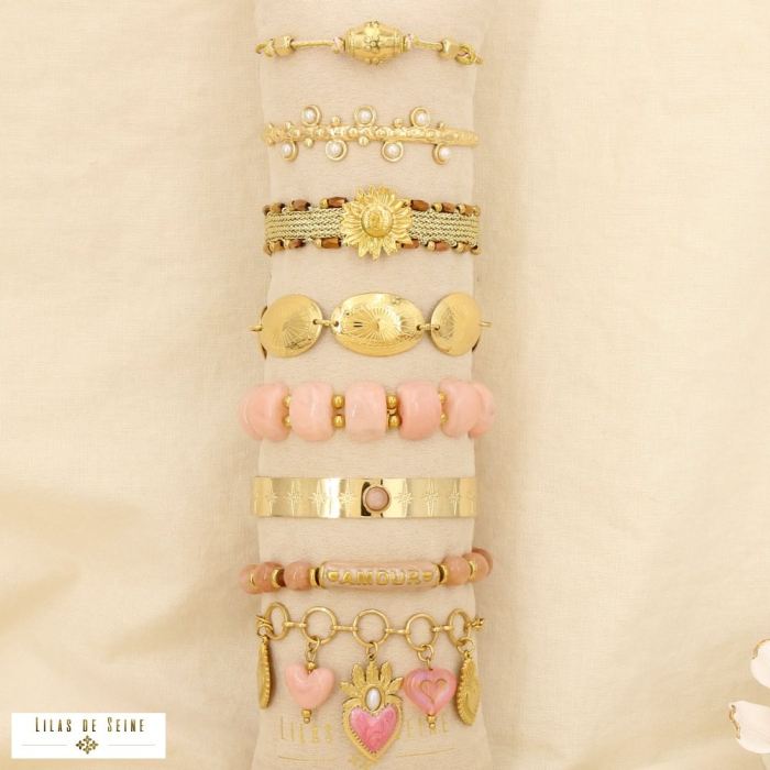 Ensemble 8 bracelets acier inoxydable nuance rose 0226126