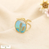 Bague ouverte acier médaillon floral stylisé émail 0426022 vert aqua