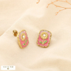 Boucles d’oreille acier inox. médaillon fleur émail 0326064 rose