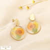 Boucles d’oreille acier pendentif fleurs séchées 0326007 orange