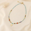 Collier perles breloque trèfle acier inoxydable 0126141 bleu turquoise