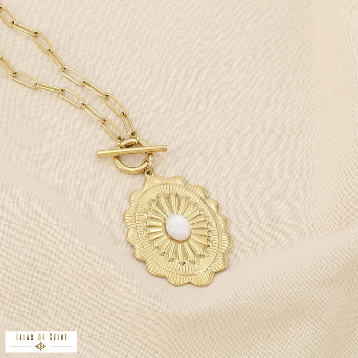 Collier rosace néo-vintage chic acier inoxydable 0126021 doré