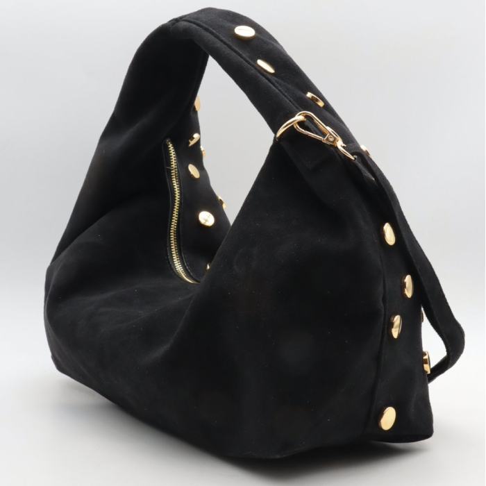 Sac hobo porté épaule Flora&Co simili-cuir façon daim clous 0926024 noir