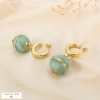 Créoles pendantes acier inox. boule résine marbrée 0126135 vert aqua