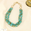 Collier double-rangs résine marbrée acier inoxydable 0126052 bleu turquoise