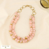 Collier double-rangs résine marbrée acier inoxydable 0126052 rose