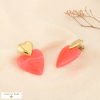 Boucles d’oreilles cœur résine marbrée acier inox. 0326117 rouge corail