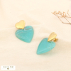 Boucles d’oreilles cœur résine marbrée acier inox. 0326117 vert aqua