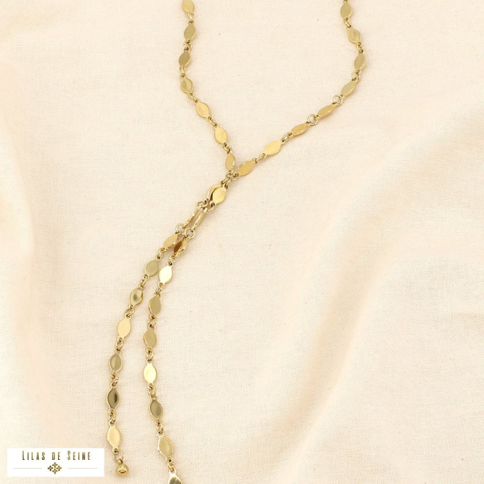 Collier Y minimaliste acier inox. pastilles ovales 0125604 doré